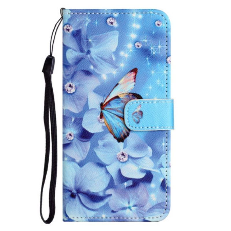 Κάλυμμα iPhone 14 Plus με κορδονι Strappy Diamond Butterflies